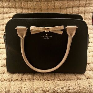 kate spade Black and Cream Bow-Accent Satchel with Gold Hardware